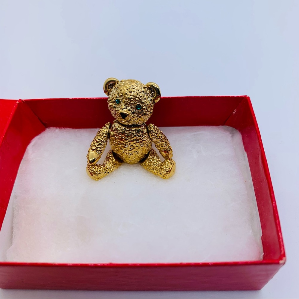 NWT Landau Movable Gold Bear With Green Emerald Eyes